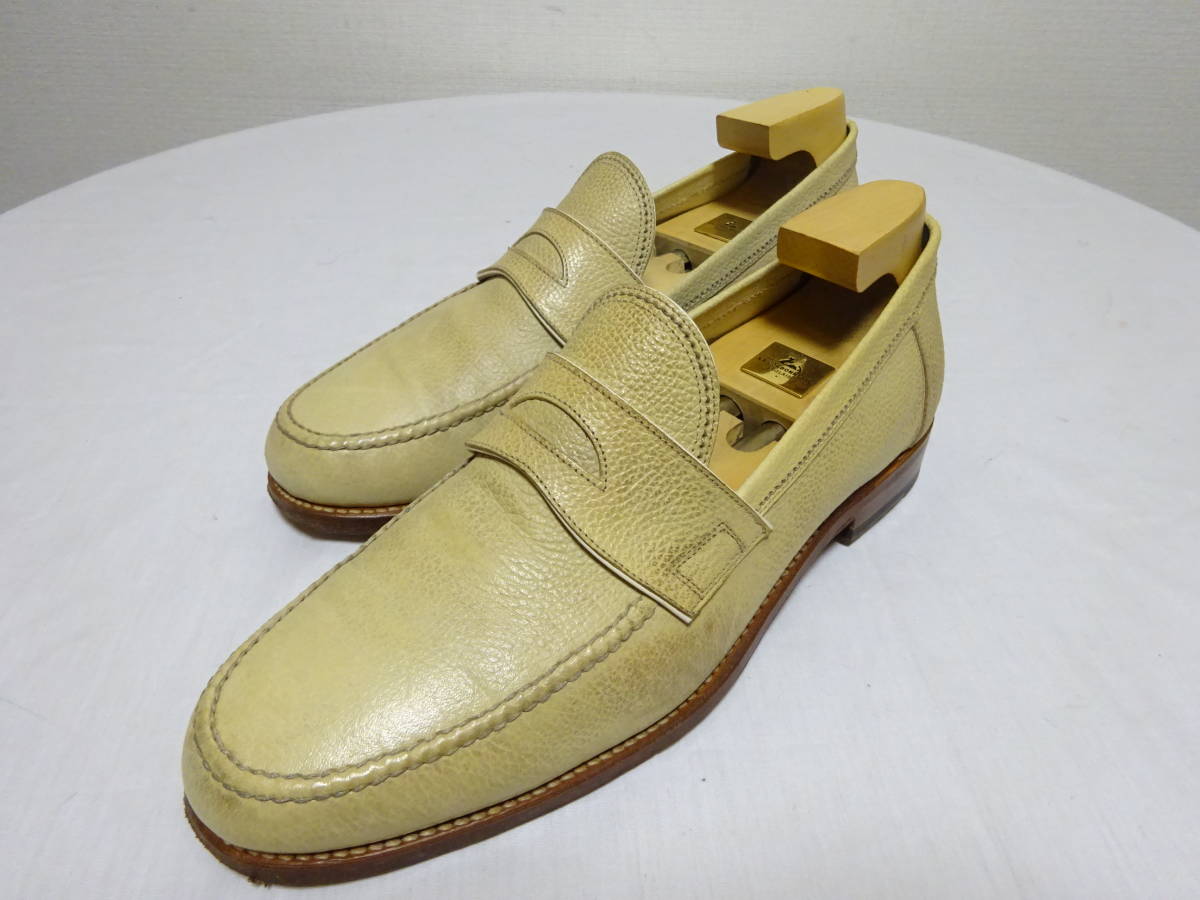 F.lli Giacomettif Latte  Rige .kometi монета Loafer серый n кожа Loafer кожа обувь слоновая кость 42 26.5cm ранг 