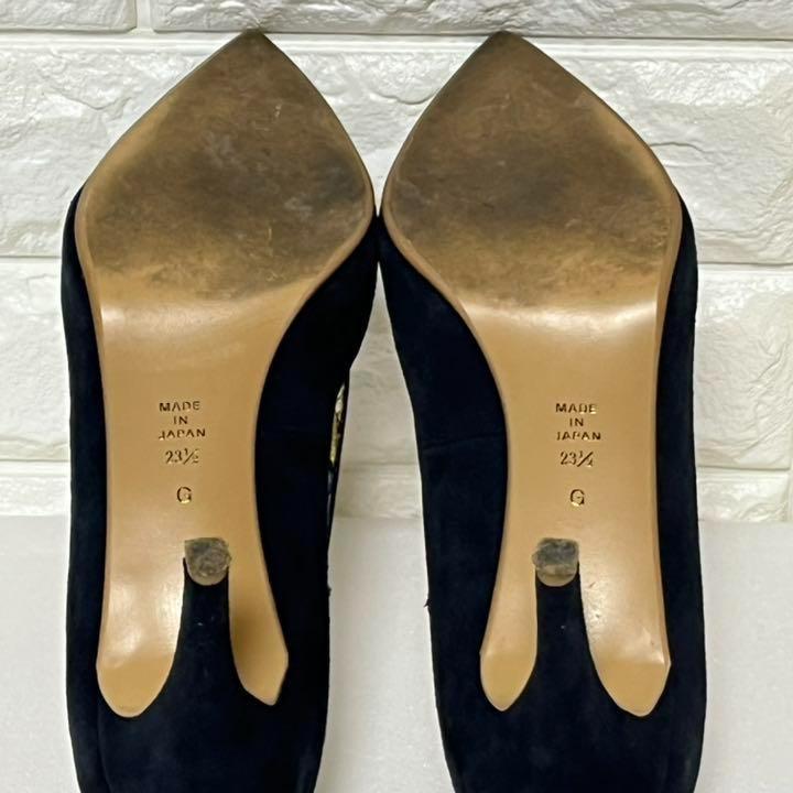 美品 DIANA ダイアナ パンプス ポインテッドトゥ 花柄 レース ネイビー
