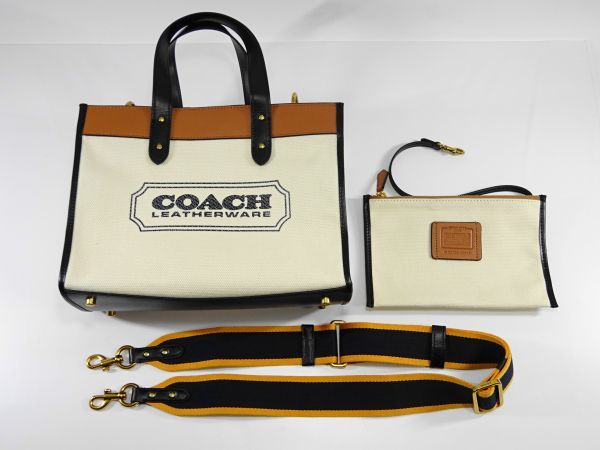 【新品 未使用 13 g】 COACH コーチ トート バッグ キャンバス ホワイト ポーチ ショルダー付き レディース メンズ 両方OK 参考定価3.5万円_画像9