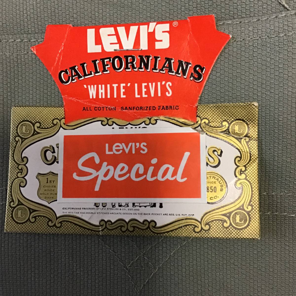 60s デッドストック 【 WHITE LEVIS 5200 BIGE コットン ピケ 】赤タブ ☆ 白タブ 黒タブ 501XX 501Z 551Z 502 505 606 506 507 XX 黒タグ_画像6