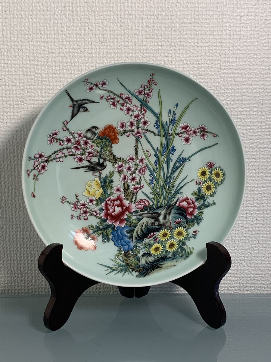 人気ブランドの新作【聚寶堂】大清雍正年制粉彩花鳥飾皿C-3 直径19.5cm