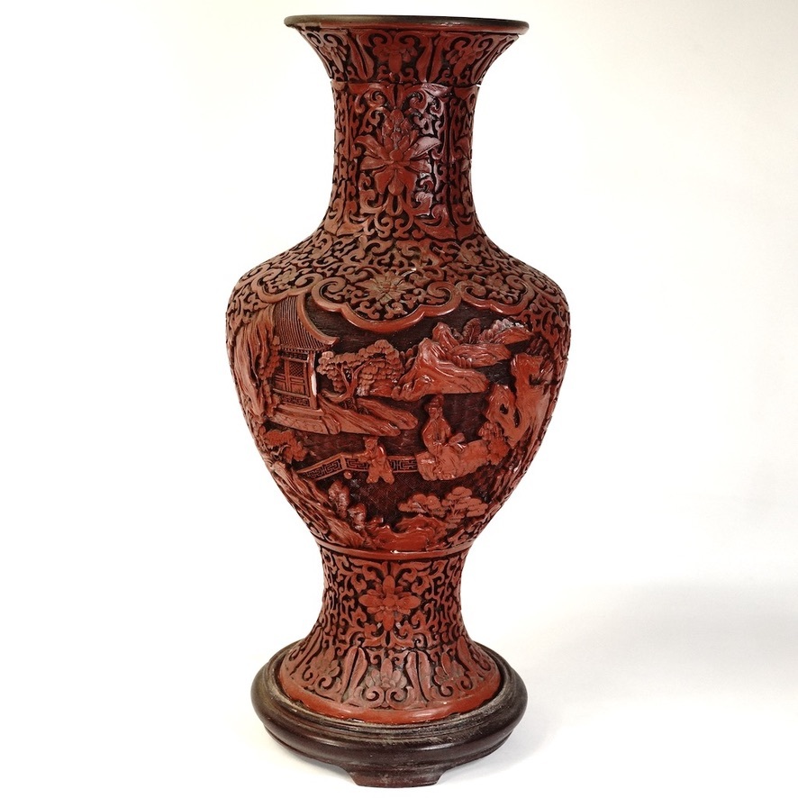 赤漆 彫刻壺 （花瓶） - 通販 - gofukuyasan.com