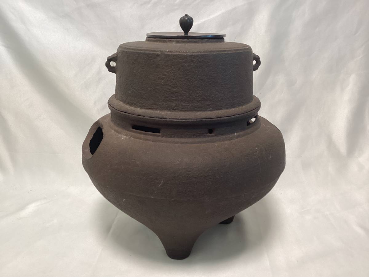 茶道具朝鮮風爐釜鉄釜鉄風炉龍文堂茶釜蓋サイズ釜:幅20㎝/高さ14