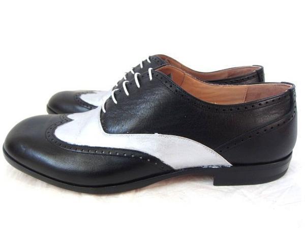 マルタンマルジェラ22REPLICAペイントウイングチップ短靴黒銀42_画像3