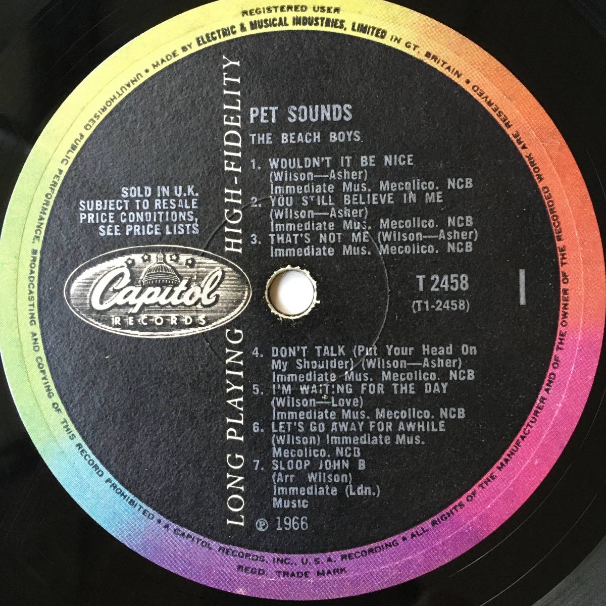 Capitol MONO Original UK Boys/ 必殺の英原盤 Beach press T Sounds Pet 1966年 1st  2458 - ryultda.com