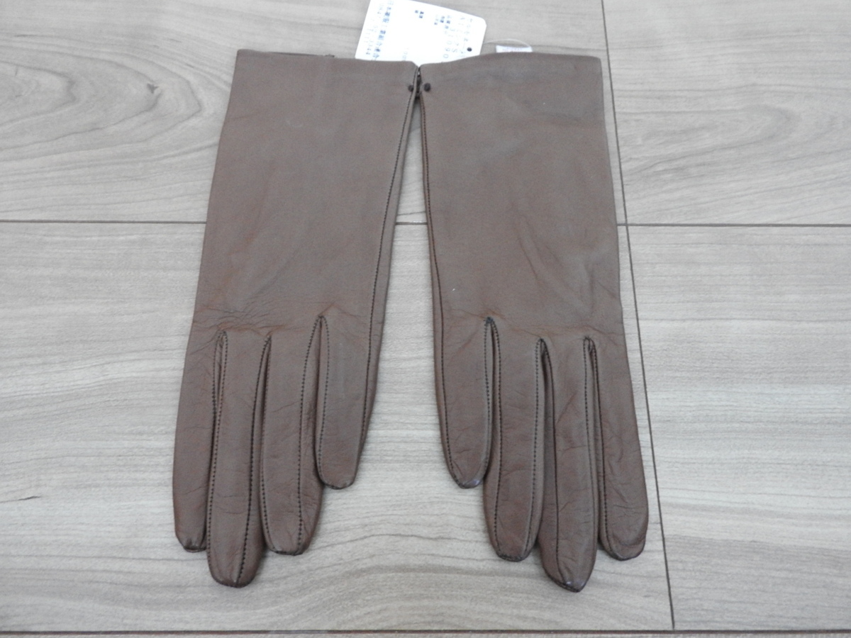  free shipping unused tag attaching Sermoneta gloves CERUMO ne-ta Italy made sheep leather ram leather silk 100% Brown 