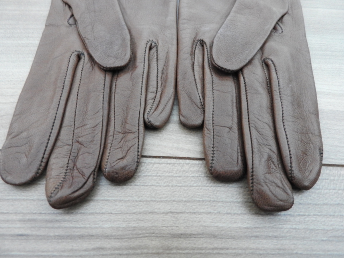  free shipping unused tag attaching Sermoneta gloves CERUMO ne-ta Italy made sheep leather ram leather silk 100% Brown 