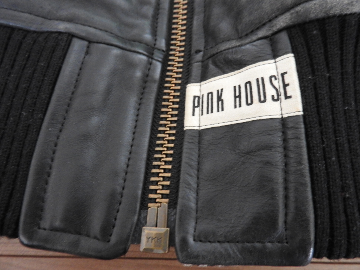 ** Pink House PINK HOUSE cow leather Karl hell m jacket blouson back print black black rare Vintage **