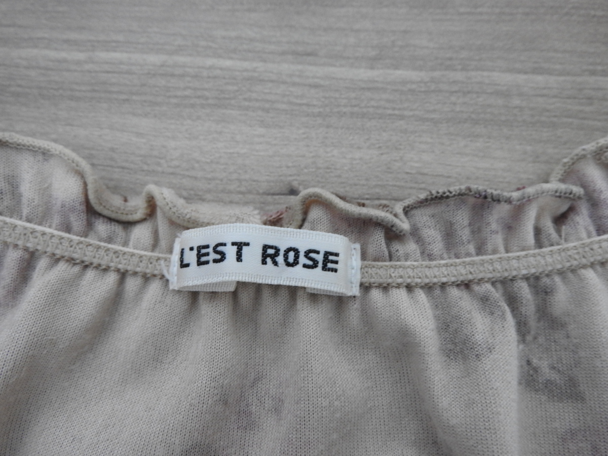 ** free shipping |LEST ROSE L'Est Rose tops floral print cut and sewn beige group frill velour M size **