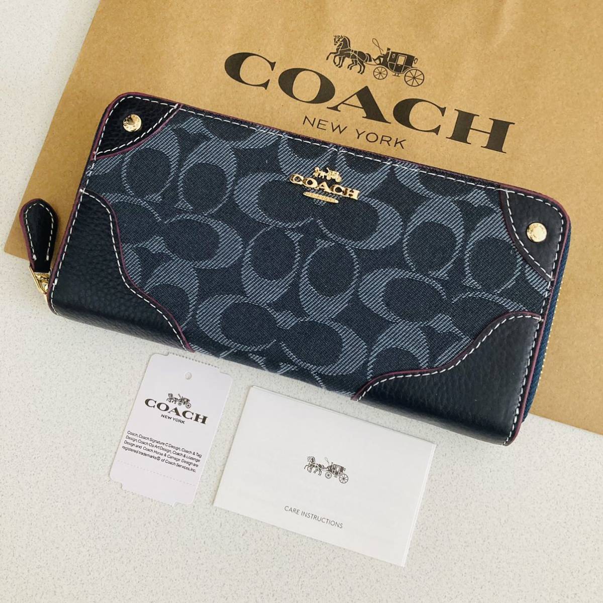 COACH 長財布 デニム シグネチャー ネイビー-