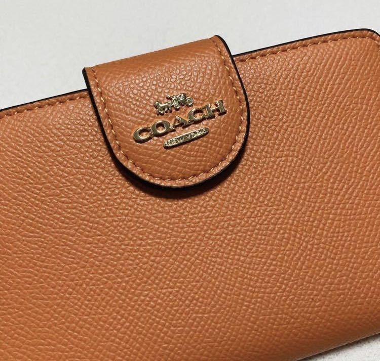 ☆COACH コーチ 6390 財布 二つ折り財布 ミディアムウォレット オレンジ ラグジュアリークロスグレーン コーナージップウォレット☆ 