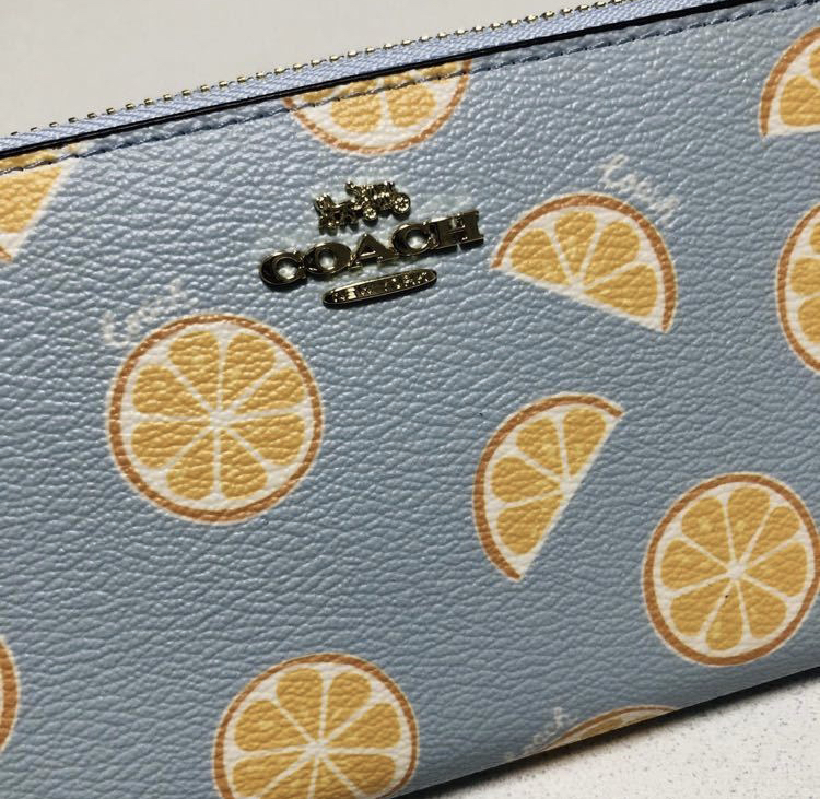 ☆COACH コーチ 長財布 3113 オレンジプリント フルーツ ブルー