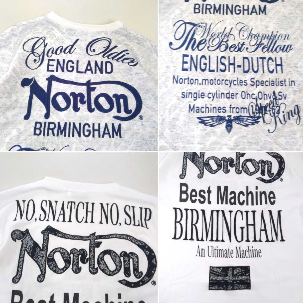 極美品 圧巻 豪華刺繍 Norton 裏地使い ペイズリー 総柄 半袖Tシャツ メンズM ノートン バンダナ柄 バイカー VANSON バンソン 白 2206239_画像6