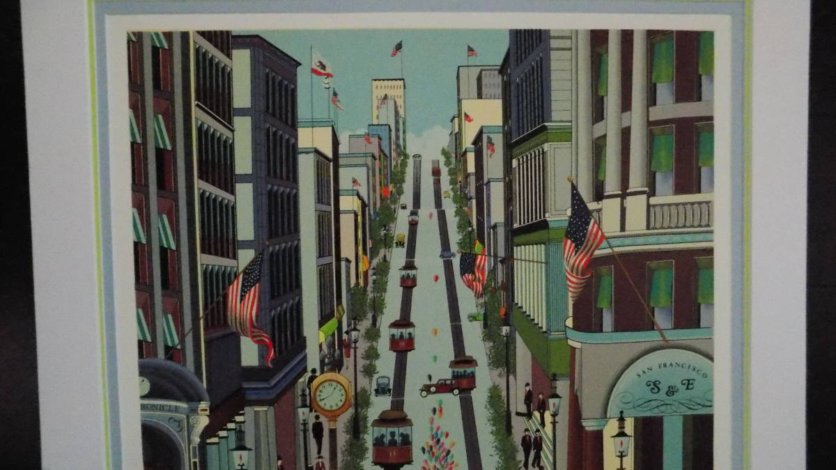 ニッキー・ワタナベ作「Powell Street Cable Car」・大型シルク