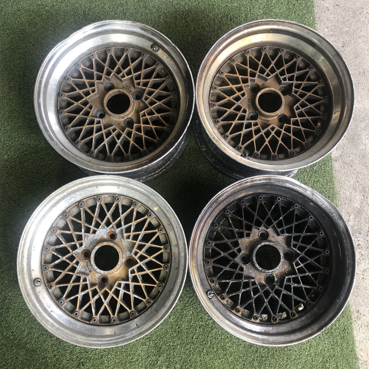 【57320613】★中古ジャンク品★旧車 深リム RAYS VOLK Racing 7.0J×15 ET 15 / 7.5J×15 ET 7 PCD114.3 4穴 ハブ径73 アルミホイール4本_画像1