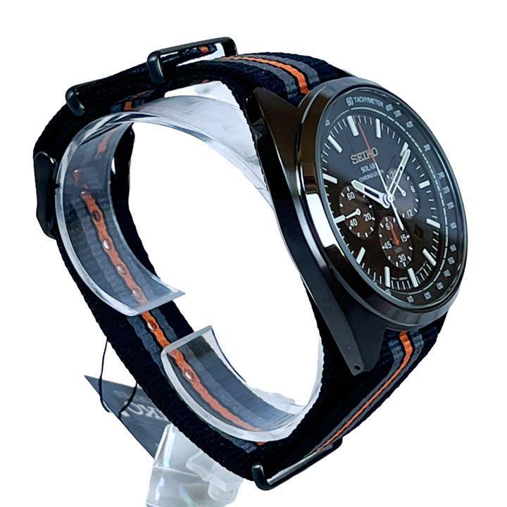 PayPayフリマ｜セイコーSEIKOソーラー発電 Recraftリクラフト高級メンズ腕時計(男性用ウォッチ) クロノグラフNATOベルトブラック 黒オレンジ10気圧防水
