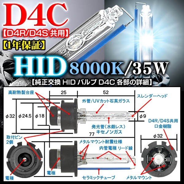 三菱ふそう車24V 8000K・D4C/D4R・D4S共用/タイプ1 純正交換HIDバルブ2個セット/バーナー/ブラガ_画像4