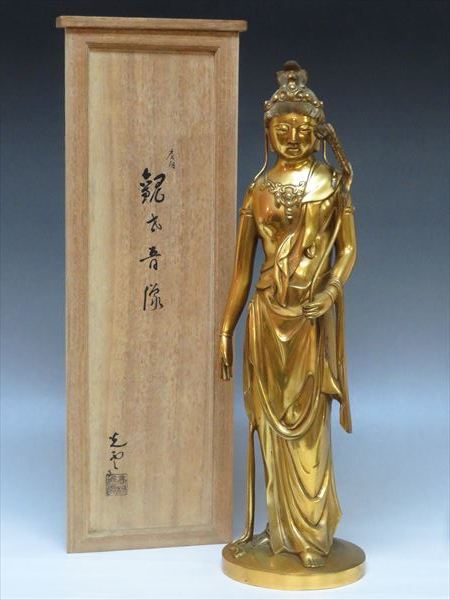 ◆◇高村光雲 唐銅製 観世音像 高さ38.5cm 重量3.2kg 仏像/銅像 共箱付◇◆_画像1