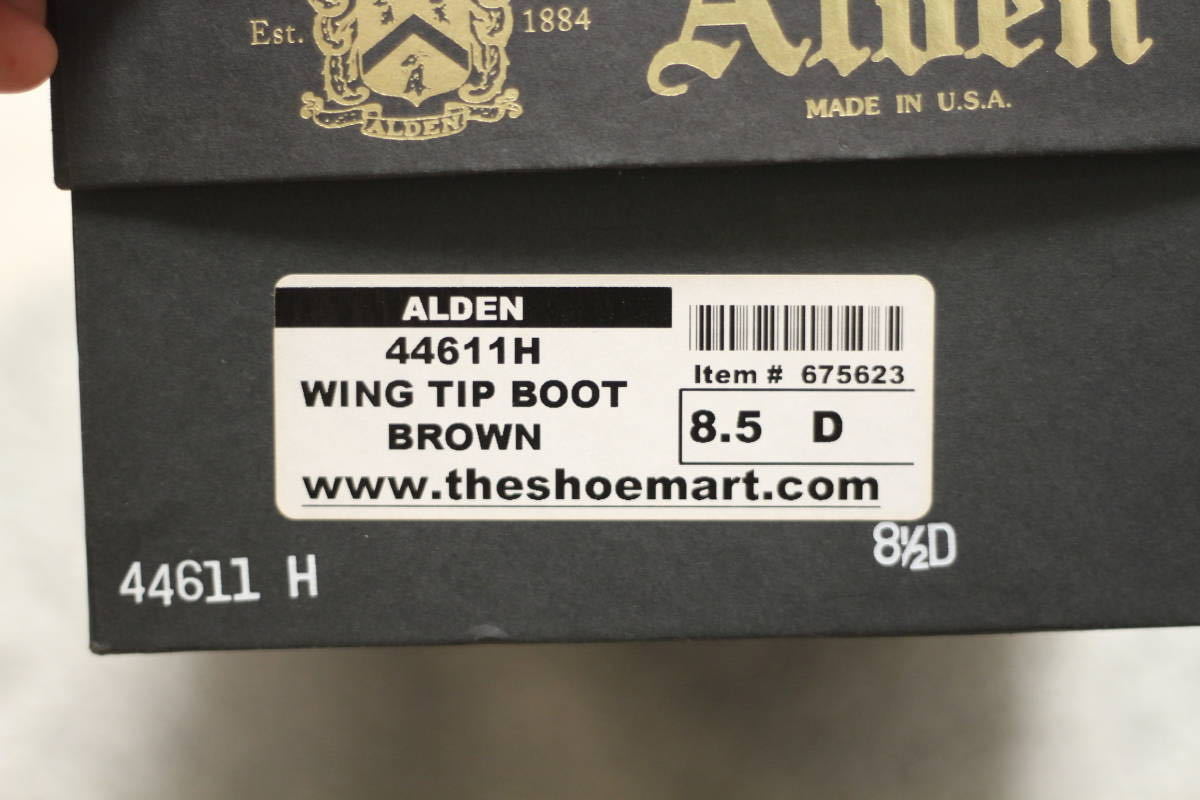【美品】ALDEN 44611 アルパイングレインカーフ ウィングチップ ブーツ 8.5D(バリーラスト オールデン ワークブーツ Vチップ ワークドレス)