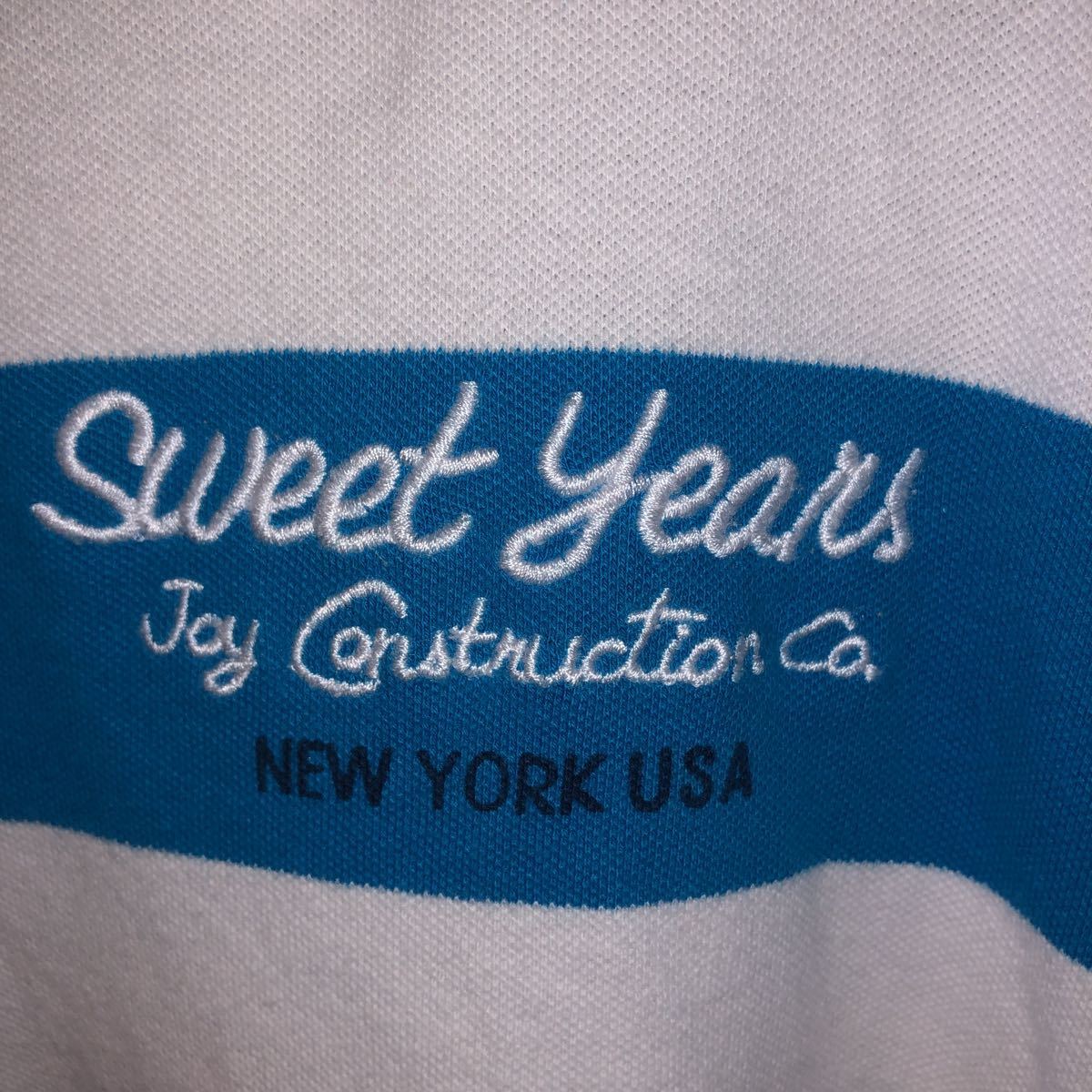 SWEET YEARS 半袖 刺繍ロゴ ポロシャツ サイズL ホワイト ボーダー メンズ BLUE_画像4
