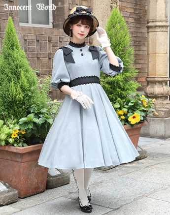 classy ribbon ワンピース ライトグレー×クロ innocent world