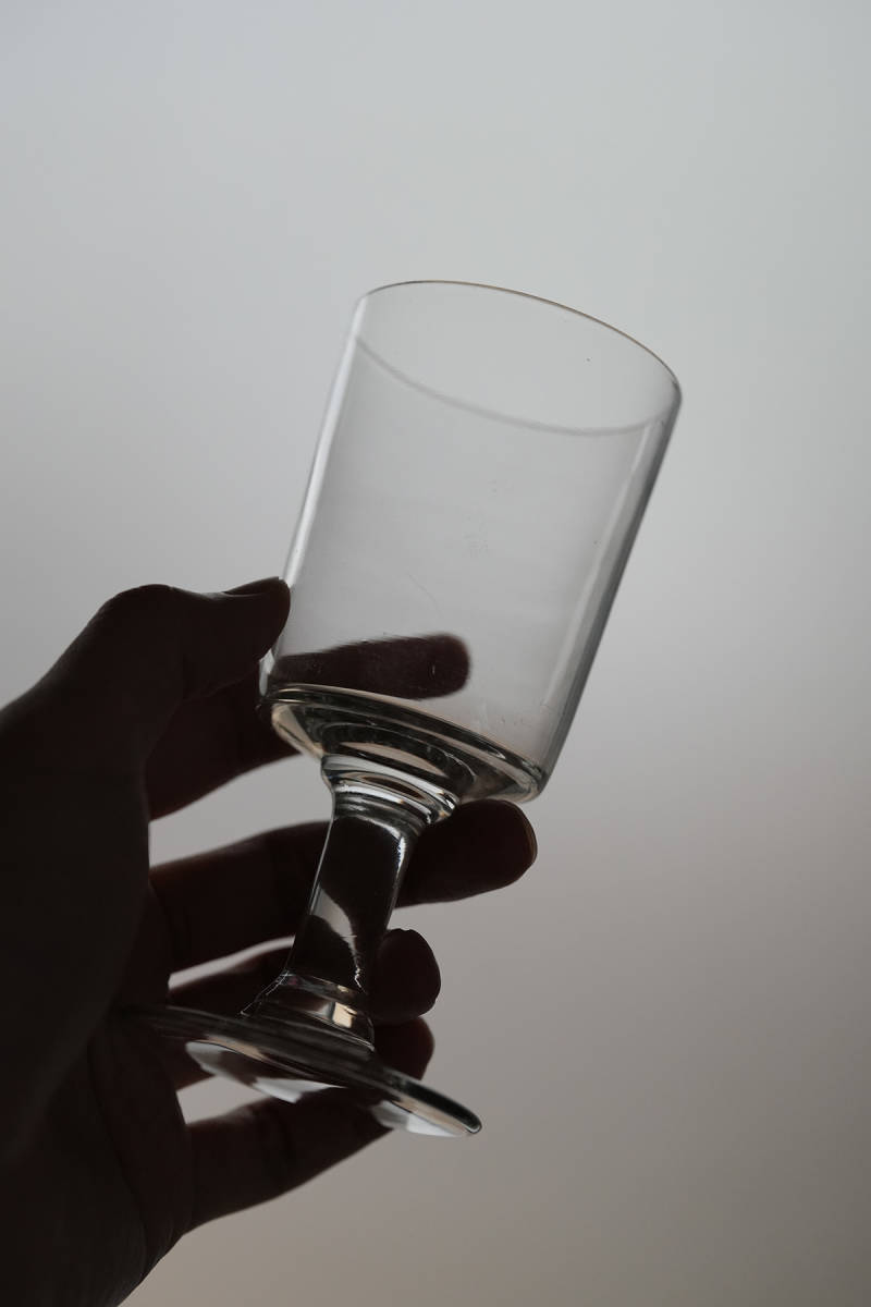 古い手吹きガラスのシンプルな筒型ビストログラス / 19世紀・フランス / アンティーク 古道具 ワイングラス B