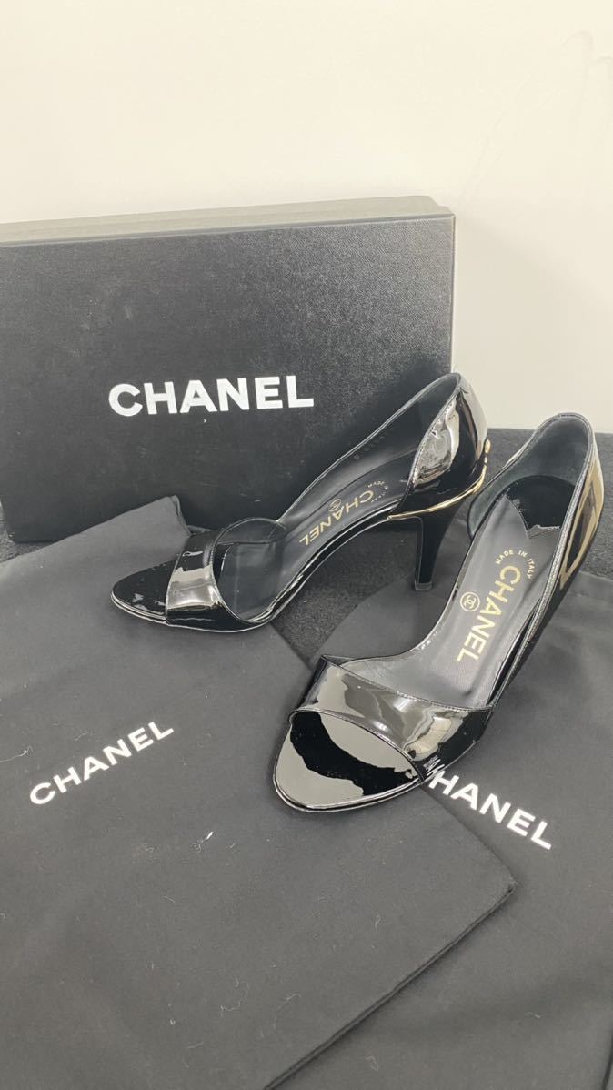 ☆シャネル CHANEL エナメル ミュール パンプス サンダル 黒 ブラック