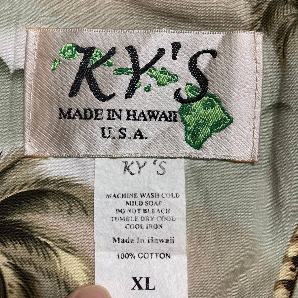 KY'S アロハシャツ ハワイ製　ハイビスカス ヤシの木XL 5250_画像5