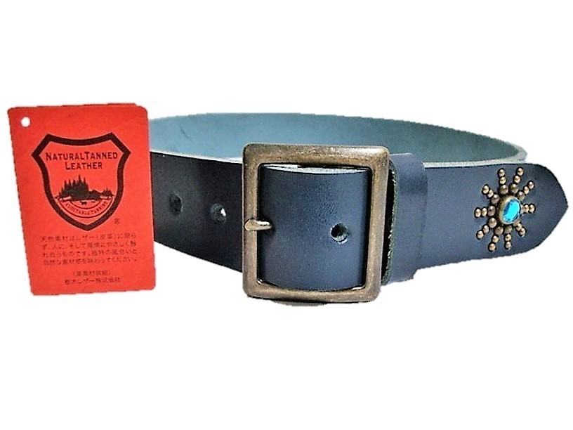  Tochigi leather end on Lee studs belt navy aqua blue spo tsu Vintage type made in Japan 