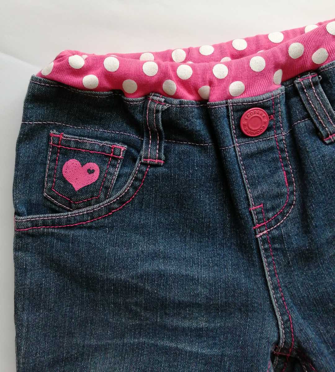 「CUTE LOVE ピンク水玉 デニムパンツ・ジーンズ 130」ハート型のポケットが可愛い 薄手のものなら同梱可能／ナルミヤシャーリーテンプル_画像6