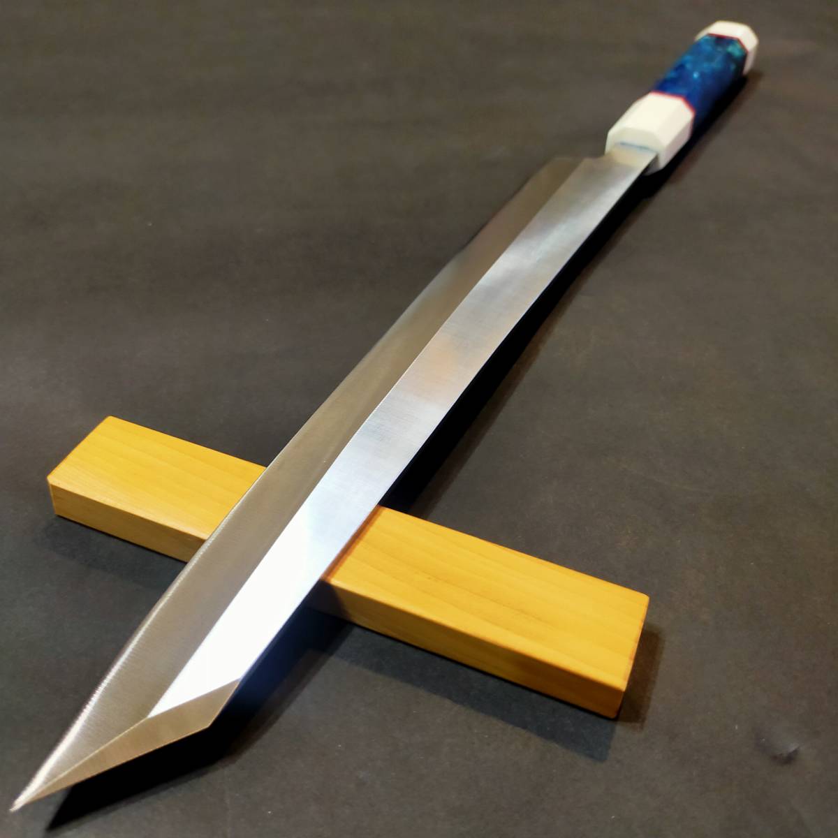 ステン本焼V金10号刀型切付柳刃包丁270mm デュポン+モダン和染ブルー