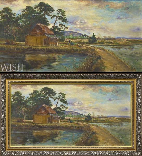 真作】【WISH】富永勝重 油彩 25号大 大作 1910年作 田舎風景 ◇ 真作】【WISH】富永勝重 油彩 25号大 大作 1910年作 田舎風景 ◇