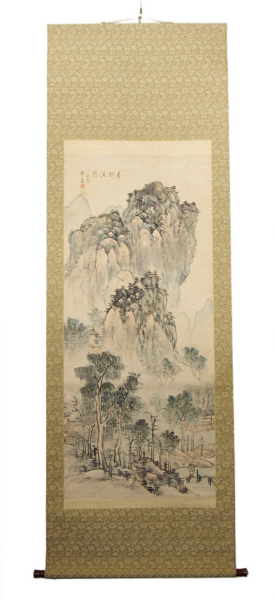 掛軸 思雲賛 王子輝画『中国山水図 秋山行旅』絹本 掛け軸 p111713