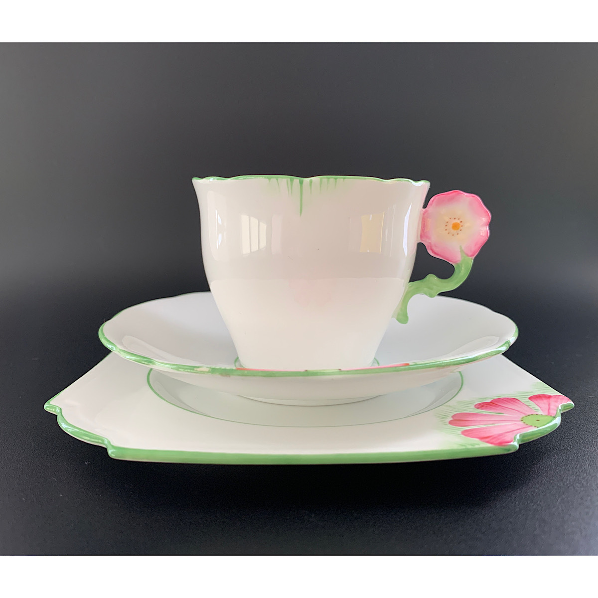 [ редкий! Британия прямой импорт!] прекрасный товар! Aynsley 1930 годы производства цветок руль рука краска Cosmos рисунок чайная чашка Trio A прекрасный товар!