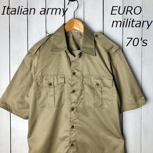 イタリア軍実物 70s チノシャツ イタリアンアーミー 15 1/2 L