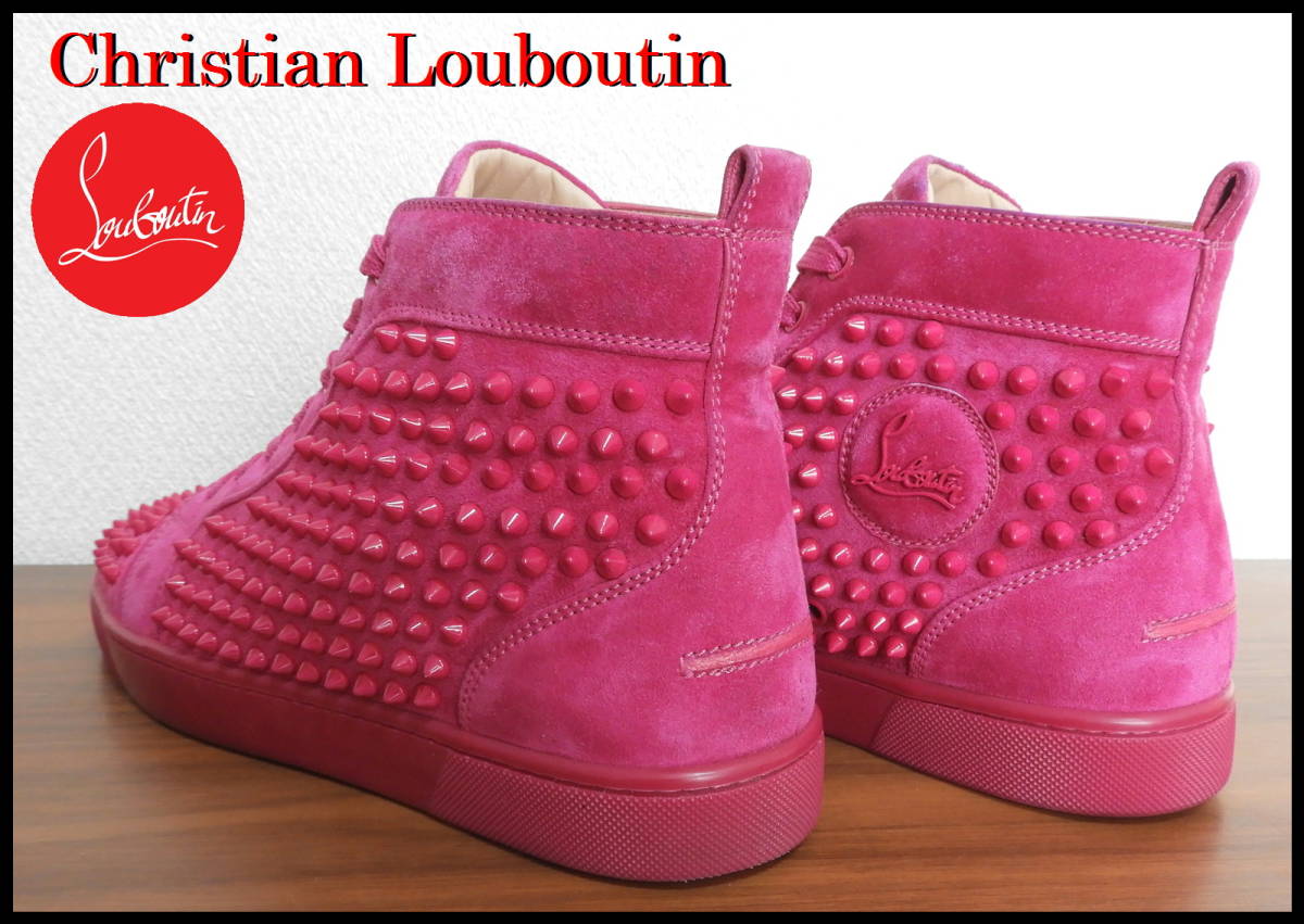 完売 Christian Louboutin ルイススパイク クリスチャンルブタン ピンク ローズ 41 メンズ ハイカットスニーカー 正規品 スタッズ 程度良好
