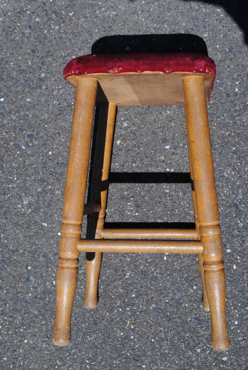 昭和レトロ家具 4本脚 木製 スツール 椅子 踏み台 460x290x230ミリの画像4