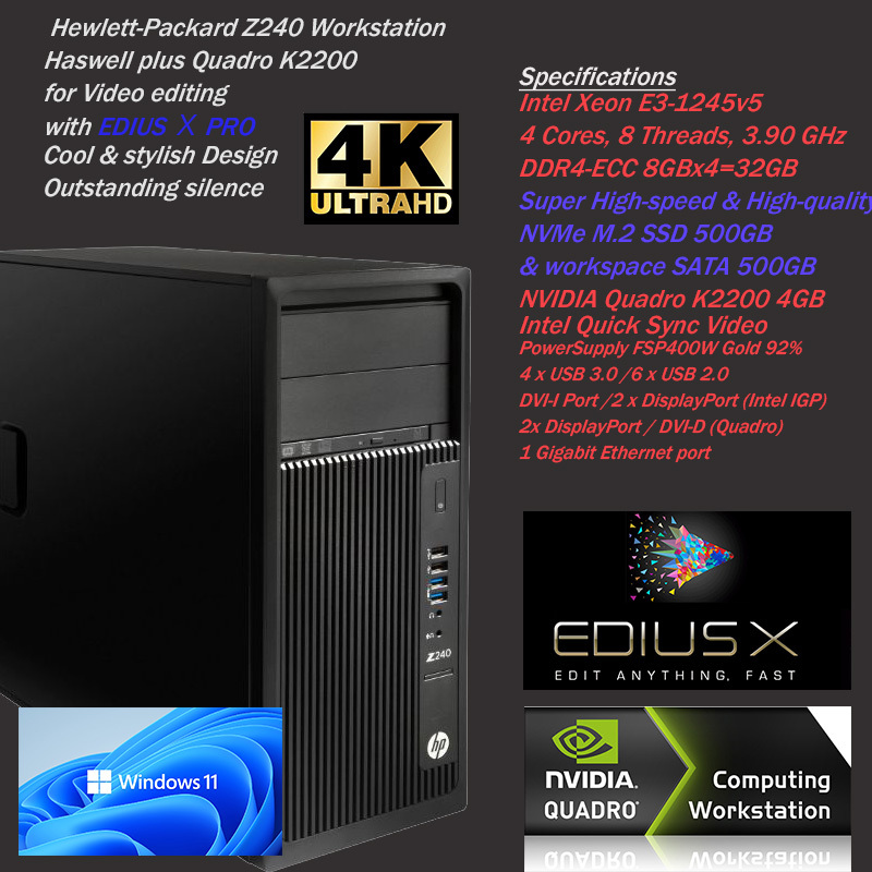 即使えるEdius Ⅹ Pro★for4K動画編集モデル☆win11/office2021/高性能・超高速NVMeSSD500GB＆DDR4-32GB(即決)爆速Core i7超3.90GHzx8CPU_画像1