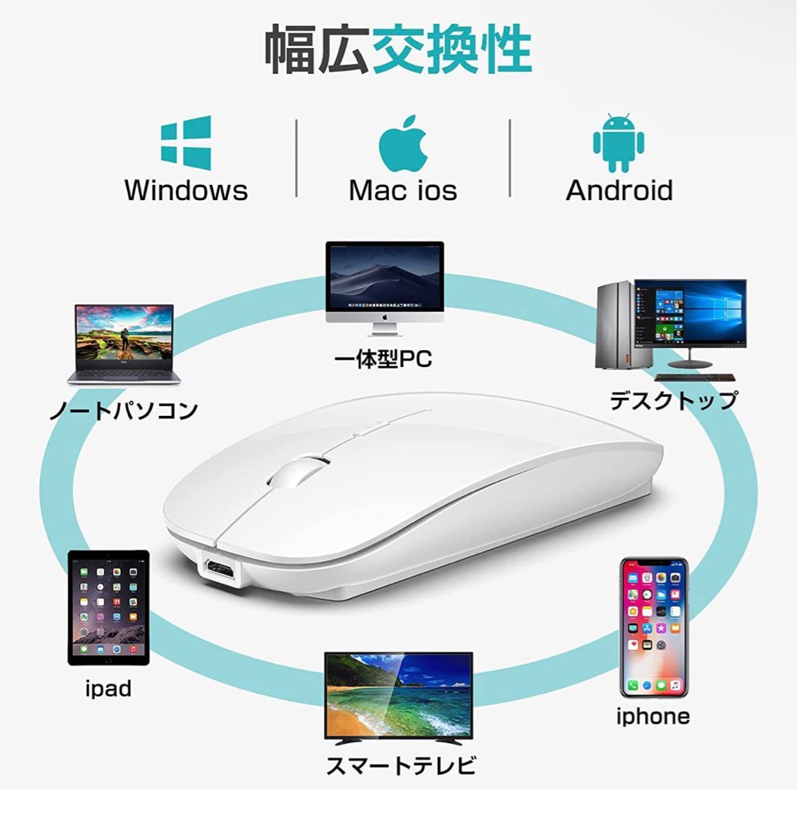 ワイヤレスマウス Bluetooth 5.0 マウス 超薄型 静音 充電式 省エネルギー 2.4GHz 3DPIモード