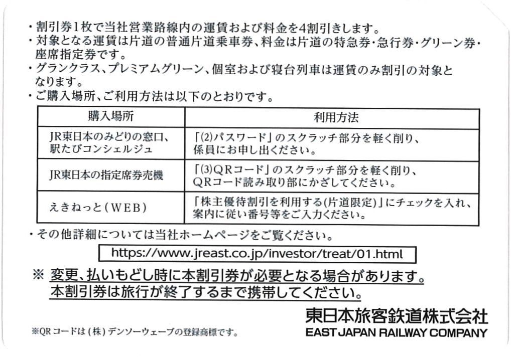 東日本旅客鉄道 株主優待 株主優待割引券(2枚) 有効期限:2023.6.30　運賃・料金 4割引券/JR東日本/指定席券/東北新幹線/グリーン席/特急券_画像2