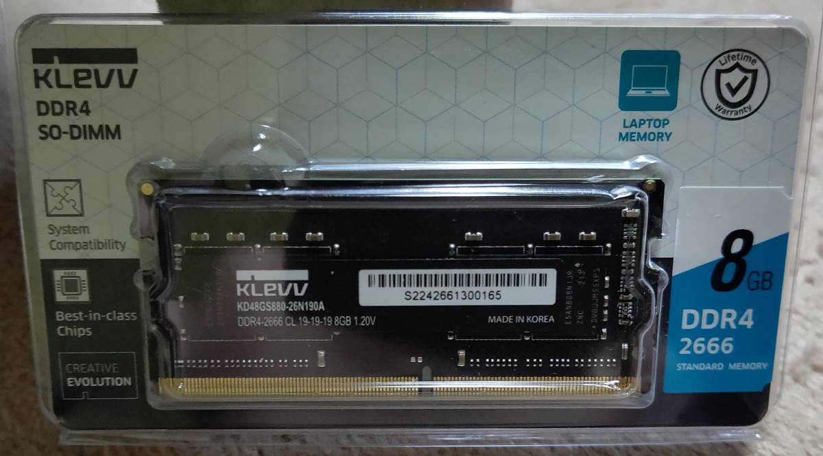 エッセンコアクレブ KLEVV ノートPC用 メモリ DDR4 2666 PC4-21300 8GB 1枚 _画像1