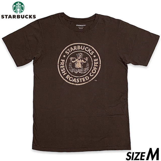 希少■STARBUCKS (スターバックス) 1号店 限定 シアトル パイクプレース 初代セイレーン ロゴ 半袖Tシャツ M ブラウン_画像1