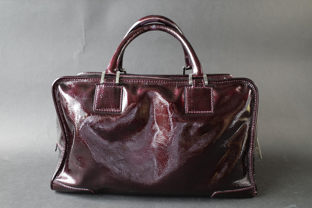 LOEWE ロエベ アマソナ36 ハンドバッグ エナメル ボルドー系