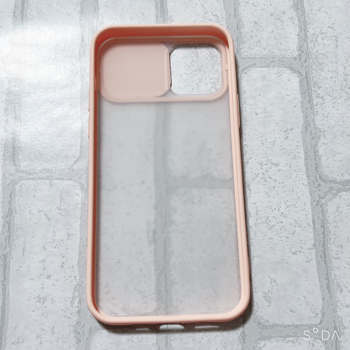 iPhone12/12proケース ローズピンク スライド式レンズ保護 カバー