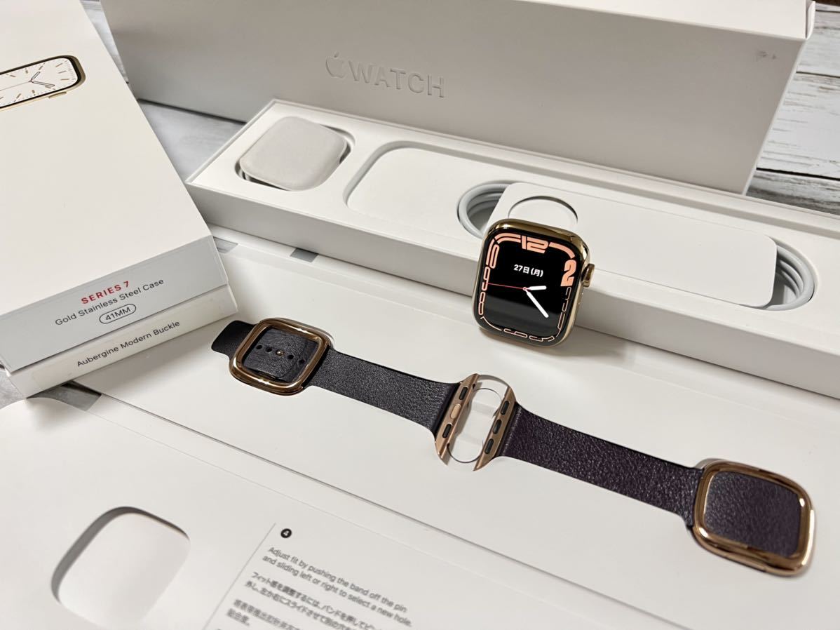 ★美品 バッテリー100%★ アップルウォッチ Apple Watch Series 7 41mm ゴールド ステンレス GPS Cellular  製品保証23年5月 モダンバックル