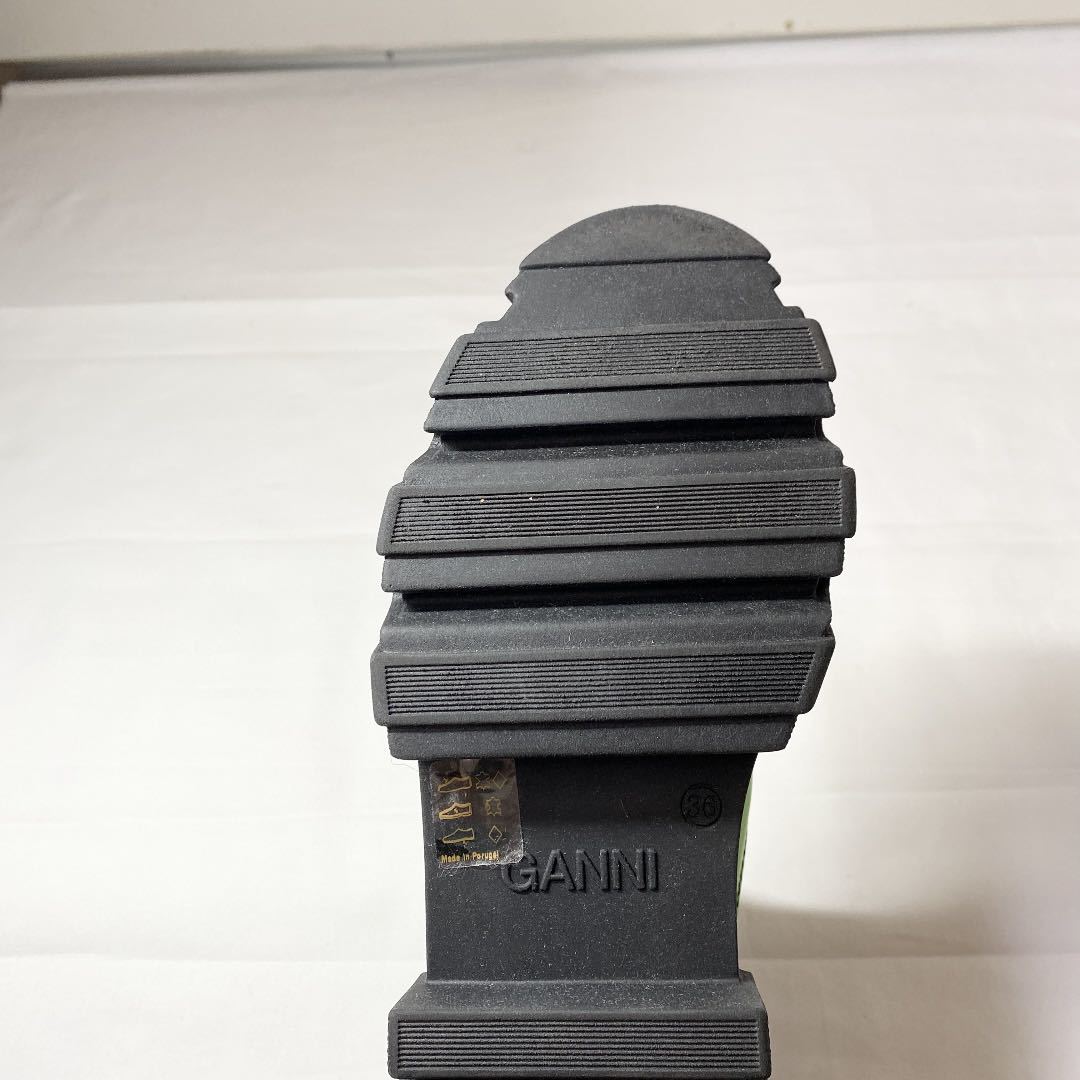 GANNI ガニー レザー×ラバー ショートブーツ グリーン 23cm | alfasaac.com