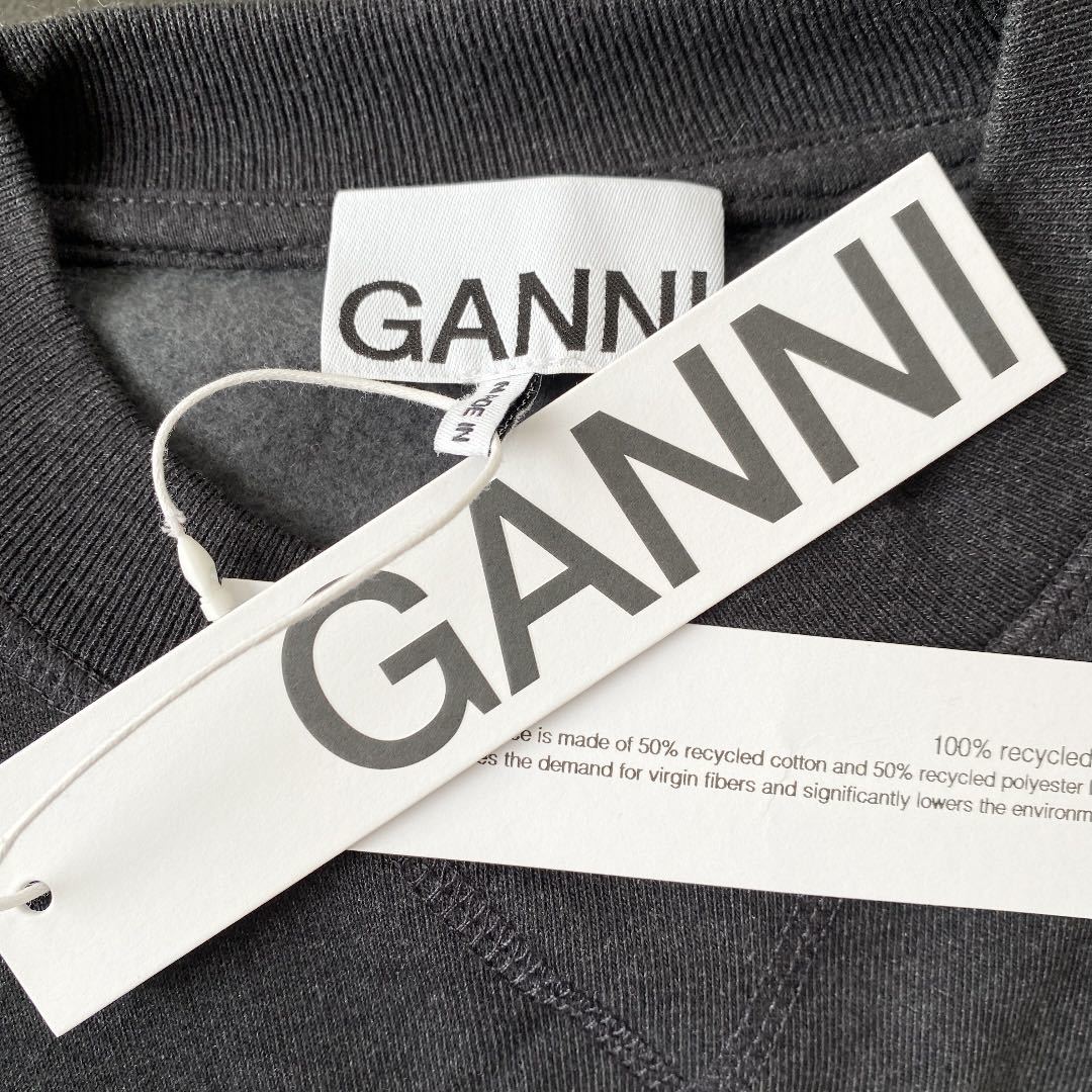 GANNI ガニー エルボーパッチ ロゴ入りスウェット トレーナー XS 黒