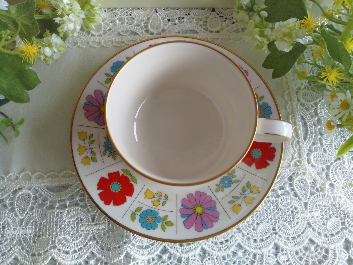 未使用☆Noritake ノリタケ アイボリーチャイナ レトロ ポップ カップ&ソーサー 1客 デッドストック