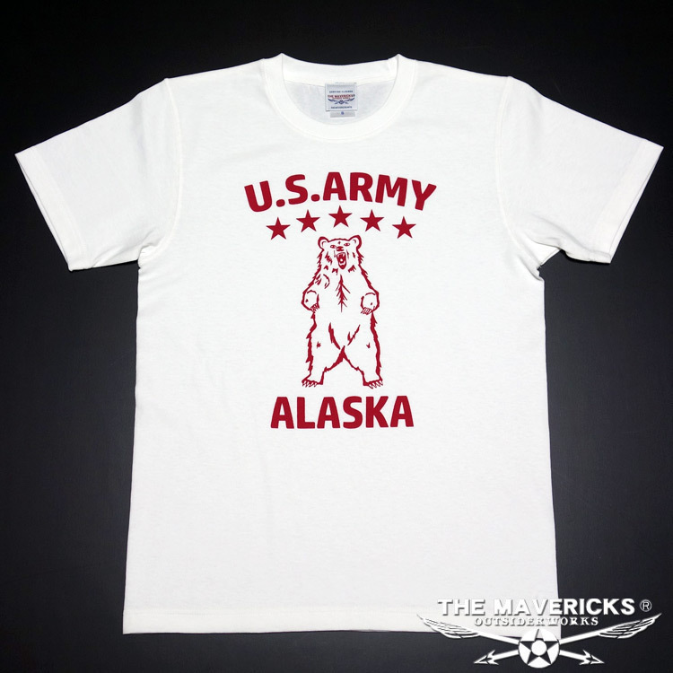 極厚 スーパーヘビーウェイト ミリタリー Tシャツ XL 米陸軍アラスカ US.ARMY 白 ホワイト 赤_画像2