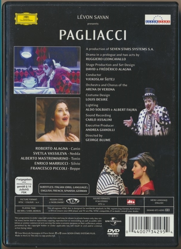 DVD●Leoncavallo - Pagliacci ROBERTO ALAGNA 輸入盤_画像2